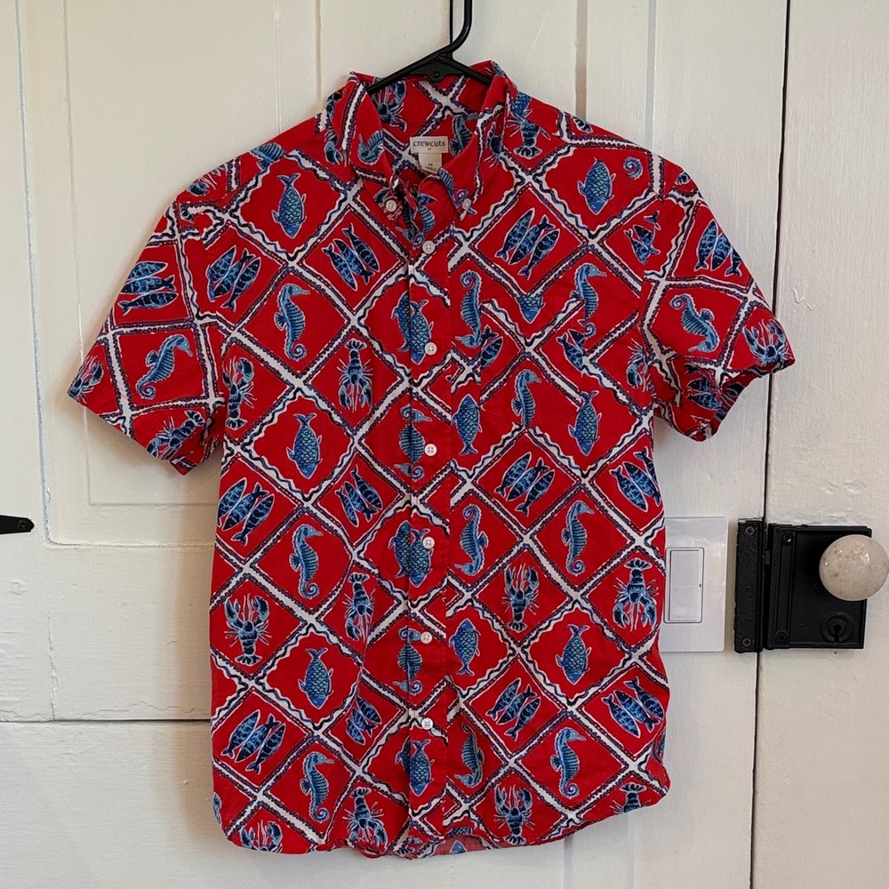 Boy’s Red Printed Short-Sleeve Button-Up Shirt